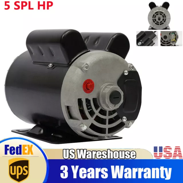 5HP SPL Electric Air Compressor Duty Motor 56 Frame Shaft Single Phase 208-230V