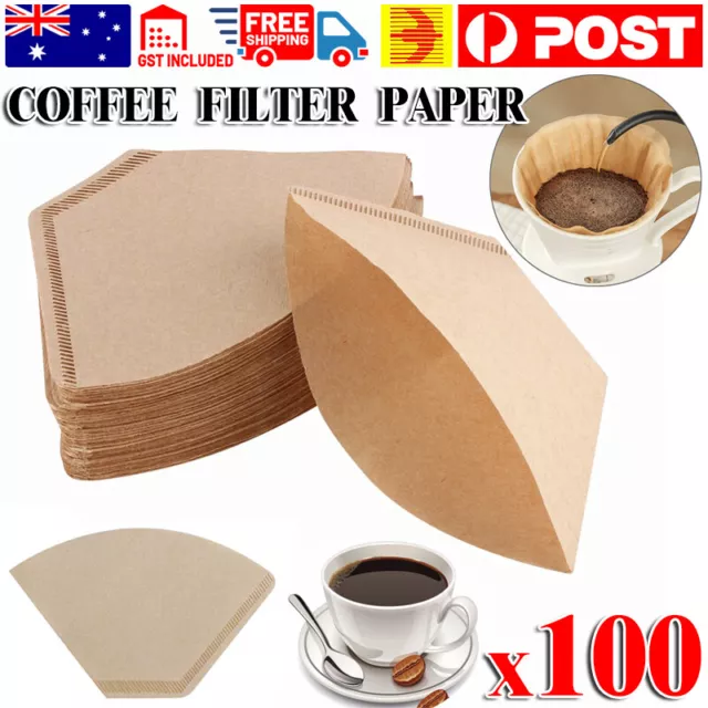 100Pcs Coffee Filter Paper Natural Unbleached Original Wooden Drip Paper AU