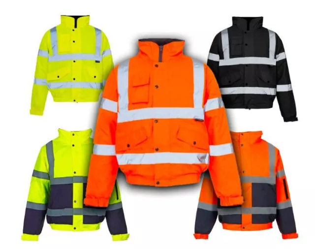 Men Hi-Vis Visibility Viz Bomber Jacket ,Waterproof Safety Work Wear | 2 Tone