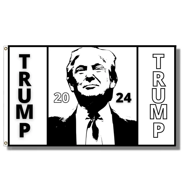 BLACK AND WHITE Trump 2025 Flag with High Quality Trump Image Revenge