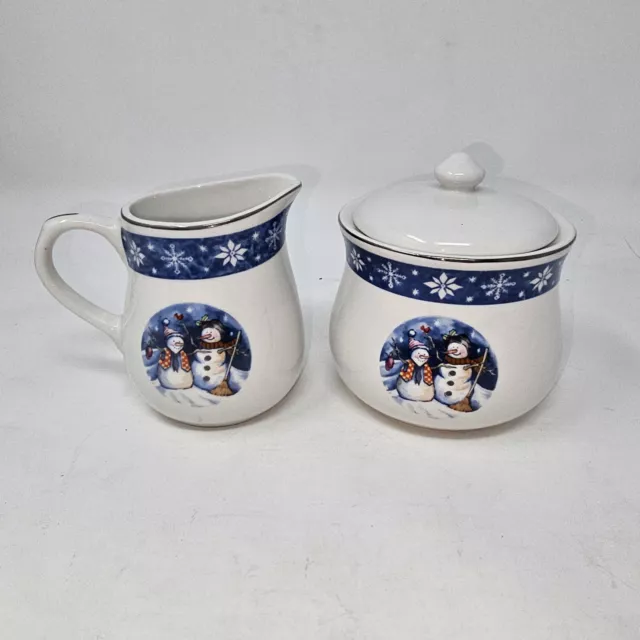 Crofton Snowmen Christmas Sugar Bowl With Lid, Creamer