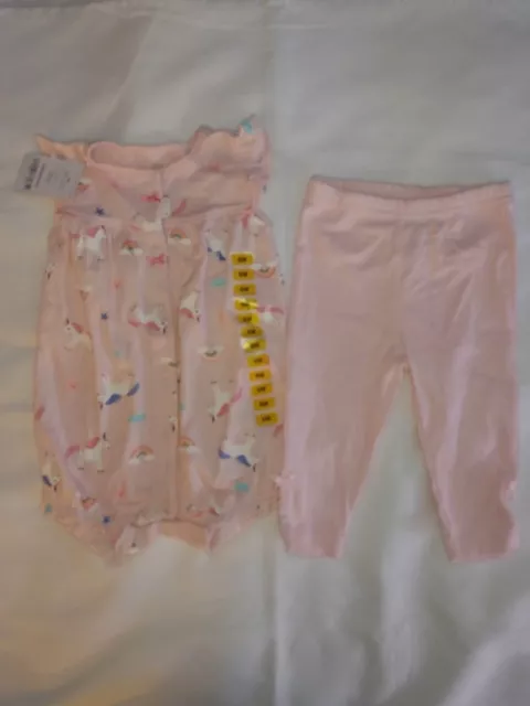 Carter's Baby Girl two piece romper pants Outfit-Size 6 Months pink unicorns