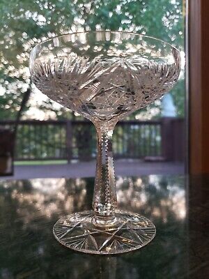 (1) Champagne Glass Saucer- Brilliant Cut Crystal 8 point Hobstar base notch fan
