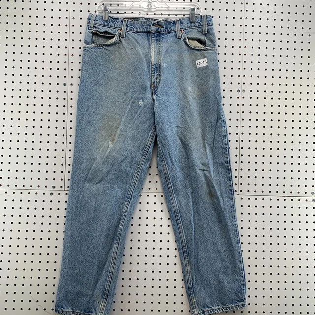 Vintage 90s Levi's 550 Blue Denim Jeans Relaxed Tapered Leg 34x30.5 Orange Tab