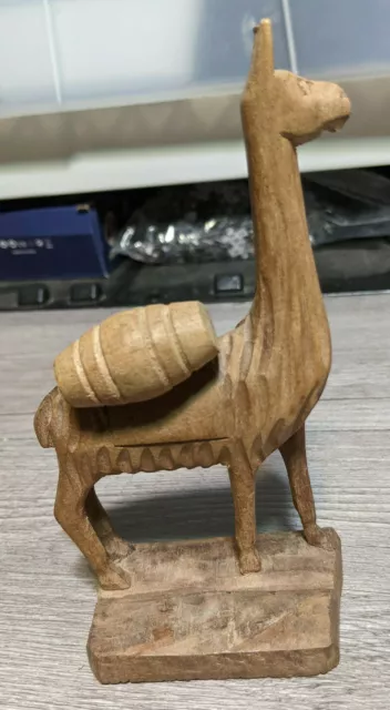 Hand Carved 6" Wooden Lama Figurine Wood Animal Sculpture Carving Alpaca