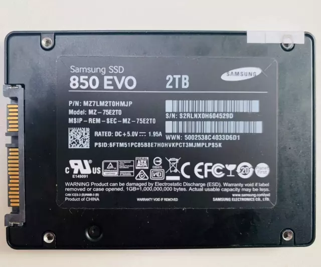 2TB Solid 850 SSD Zoll Drive TB 2,5 III EVO MZ-75E2T0 2.5" SAMSUNG SATA State