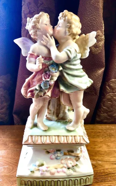 Vtg Germany Kalk Porcelain Figure #6434 Girl & Boy Angels Kissing 11” Height