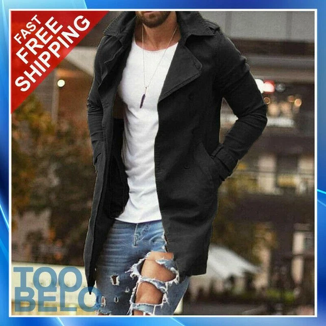 Mens Winter Windproof Trench Coat Outwear Lapel Jacket Long Casual Warm Overcoat