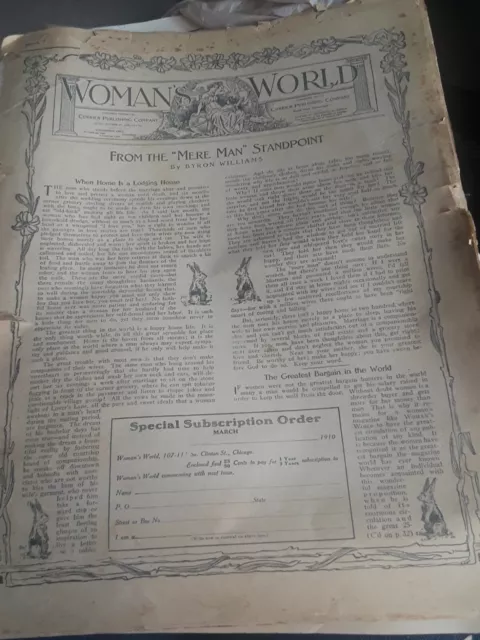 1910 FEBRUARY WOMAN'S WORLD MAGAZINE - NICE ILLUSTRATIONS, STORIES & ADS  42 pag