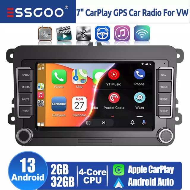 For VW GOLF MK5 MK6 7" Apple Carplay Car Stereo Radio Android 13 GPS Head Unit