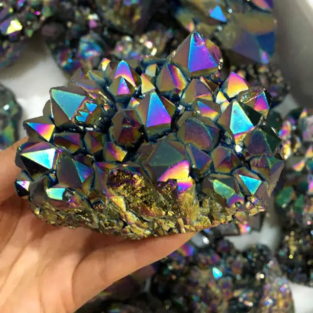 100g Natural Rainbow Aura Titanium Quartz Crystal Cluster VUG Specimens Healing