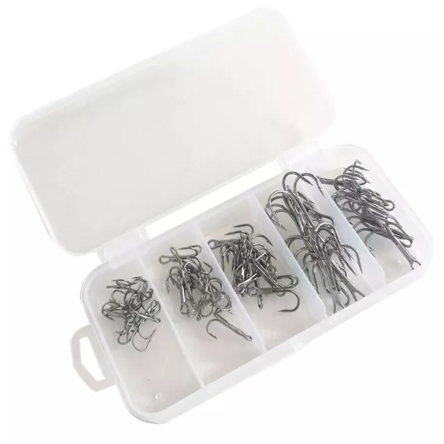 50pcs High Carbon Steel Barbed 3-Claw Fishing Hooks Set Lure Triple Fishhook