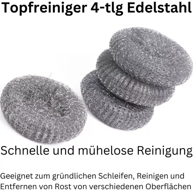 Topfkratzer Topfreiniger Stahlschwamm Reiniger Edelstahl Scheuerschwamm 4-tlg