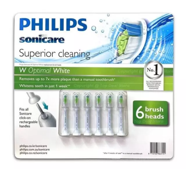 NEW Philips Sonicare Optimal White 6 Replacement Heads Electric Toothbrush Tooth
