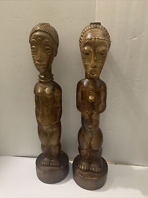 African Tribal Baule people Couple Figurines 25” Tall Côte d'Ivoire, West Africa
