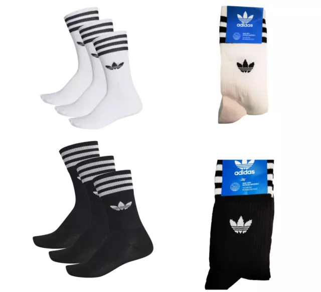 Adidas Mens Women 1,3,6 Pairs Socks 3 Stripes Crew Socks Sports Gym Trainers