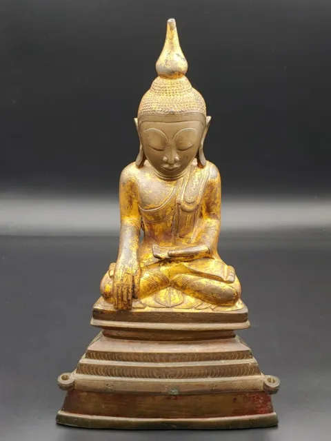 Antique Burmese Bronze Gilted Shan Buddha Figurine Statue Burman Vintage Figure 3
