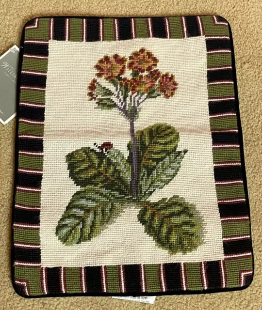 NEW Handmade Wool Needlepoint Throw Pillow Cover Floral Botanical Garden Flower