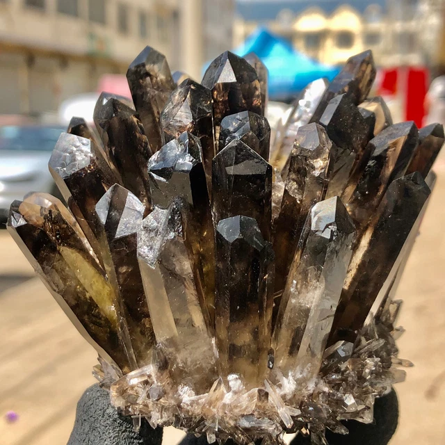 562g  New Find Black Phantom Quartz Crystal Cluster Mineral Specimen Healing