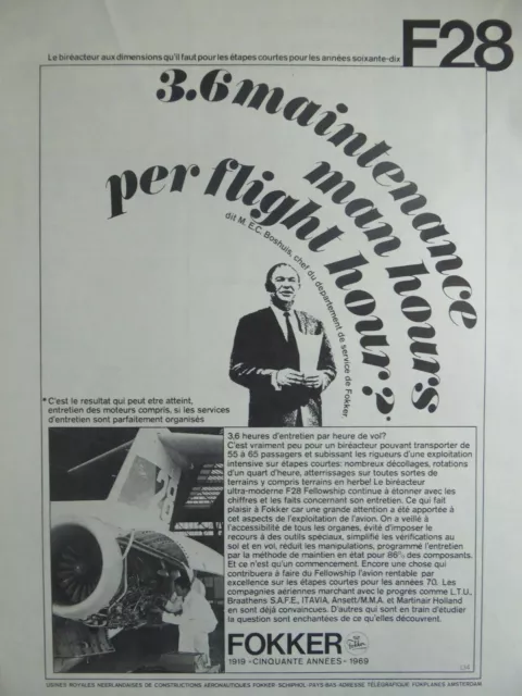 6/1969 Pub Fokker Aircraft F28 Fellowship E.c. Boshuis Original French Ad