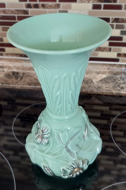 Large French Art Nouveau Light Green Glass Vase, 1900s