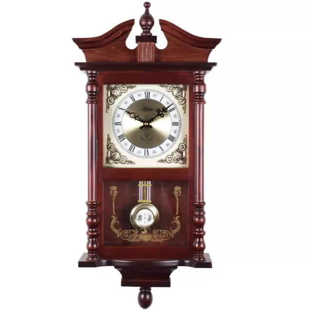 Acctim Westbury RC Pendulum Wall Clock Chime Radio Controlled Carved Dark Wood