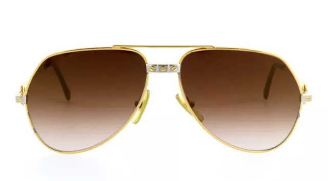 Vintage CARTIER Santos 56mm 23K Gold Aviator Sunglasses France Excellent Unisex