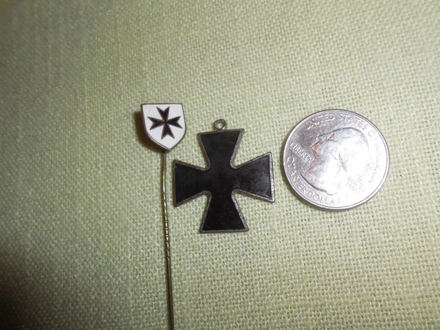 WWI German Soldiers Stickpin & Black Mini Iron Cross Type Medal