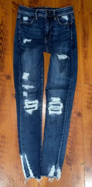 AEO American Eagle Super Hi-Rise Next Level Stretch Distressed Jeggings Sz 4