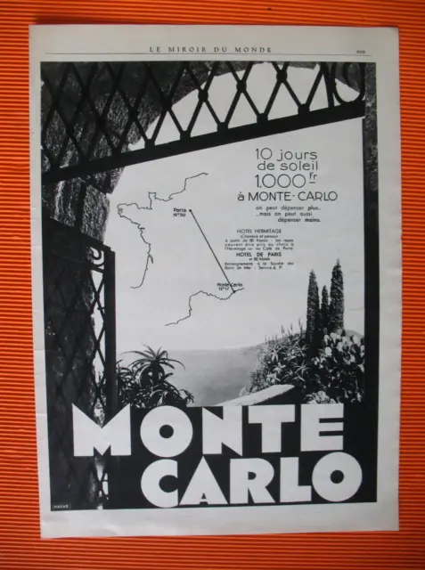 Publicite De Presse Monte Carlo Hotel Hermitage 10 Jours De Soleil Ad 1932