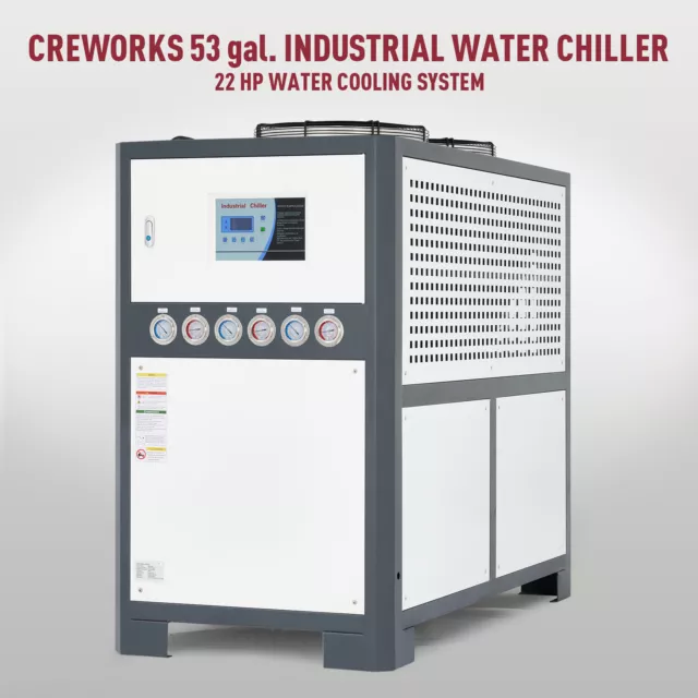 CREWORKS 15 Ton Air-cooled Industrial Chiller LCD Display 200L Water Tank 22HP