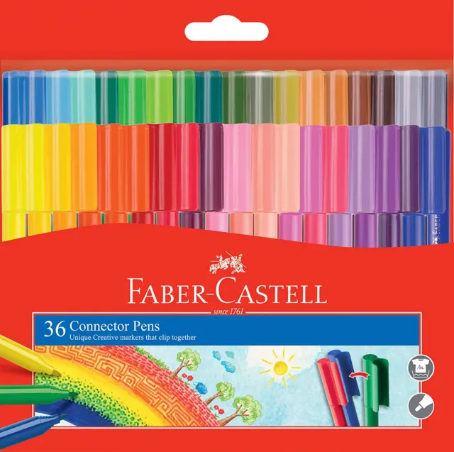 Faber-Castell Vibrant Connector Pen Colour Markers, Assorted – Pack of 36, (11-0