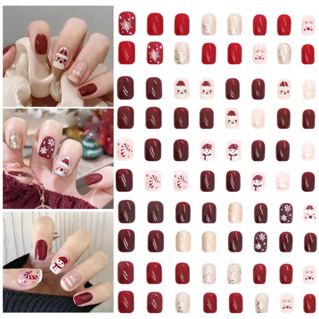 24 Stück Weihnachts-Fake-Fake-Nägel Zum Aufkleben Künstliche Nagelspitzen 丷