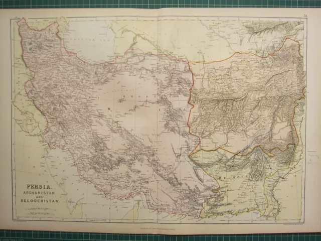 1882 Large Antique Map ~ Persia ~ Afghanistan & Beloochistan