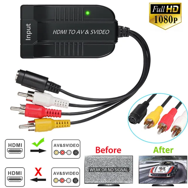 HDMI to Male AV+S-video/RCA Converter 1080P with Cable for PS4 PAL/NTSC ~b