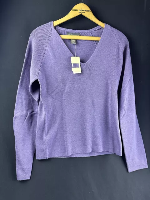 NWT Banana Republic Extra Fine Merino Wool Boyfriend V-Neck Sweater Purple M JS