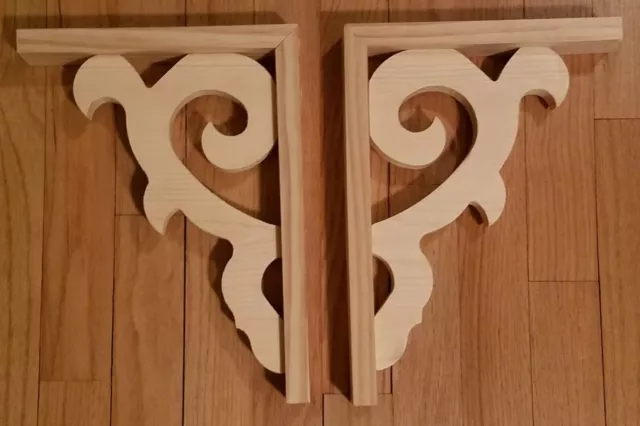 Pair of Unfinished Wood Corbels Shelf Brackets Rustic Farmhouse Style A9U