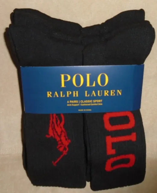 New Men's "Polo Ralph Lauren 6 Pairs Classic Sport Cushioned Sole Crew Socks"