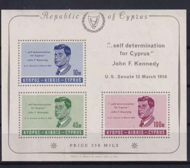 Chipre 1965 En Memoria de JF Kennedy Hoja Miniatura MNH