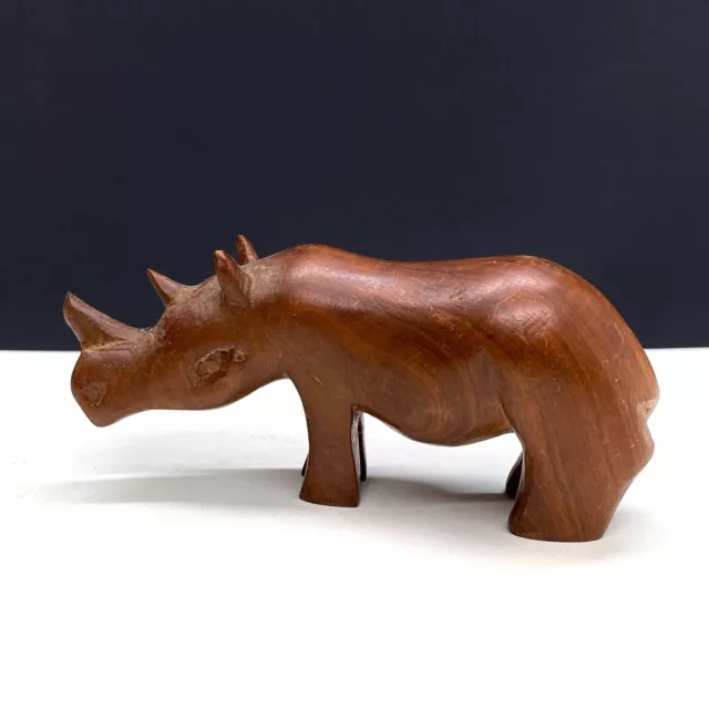 Vintage Carved Wooden African Rhinoceros Rhino Figurine Ornament