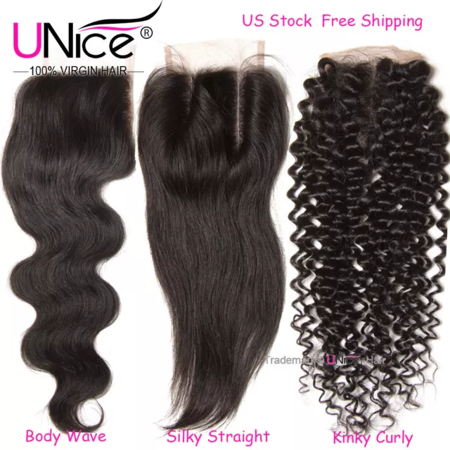 UNice 8A Brazilian Virgin Human Hair Lace Closure 4x4 Free/Middle/Three Part US