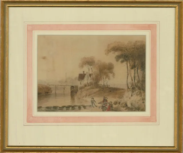 Mid 19th Century Watercolour - Crossing the River