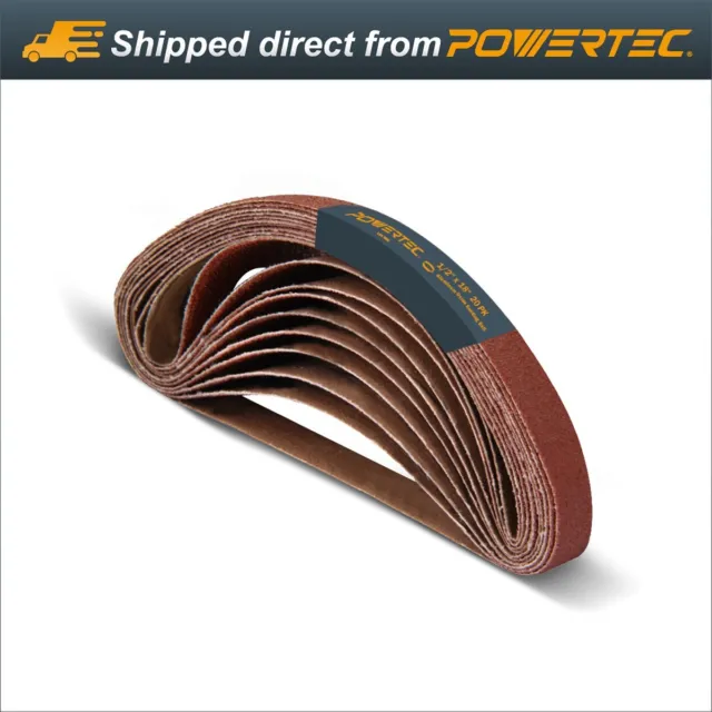 POWERTEC 1/2 x 18" Sanding Belts 180 Grit 20PK Aluminum Oxide Sandpaper 401818