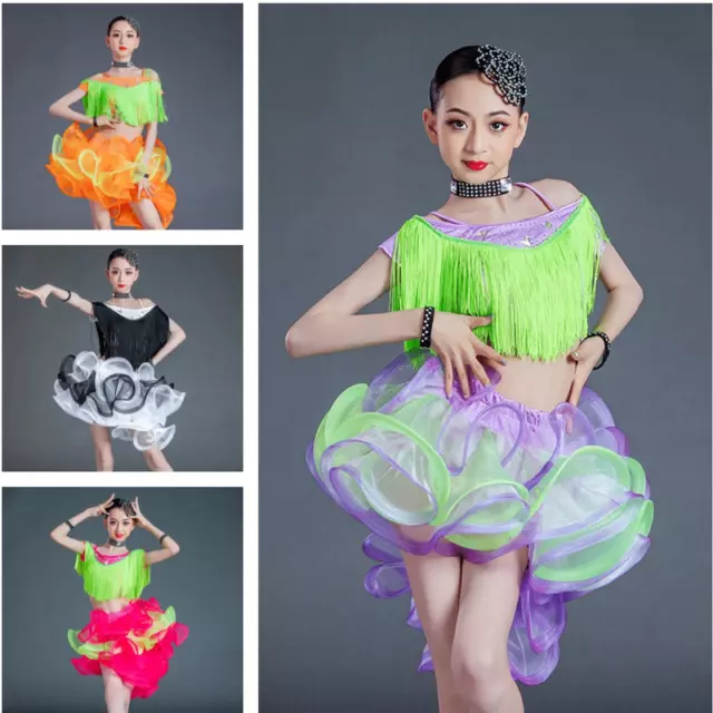 Ragazza Donna Latino Costume Set a Balze Nappa Gonne Top Bambino Danza Irregular