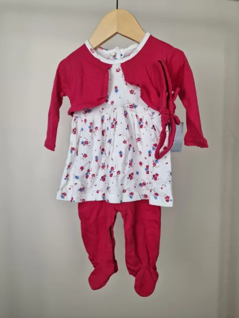 Costume da pigiama rosa floreale tutto in uno bambina età 0-3 mesi nuovo con etichette Matalan