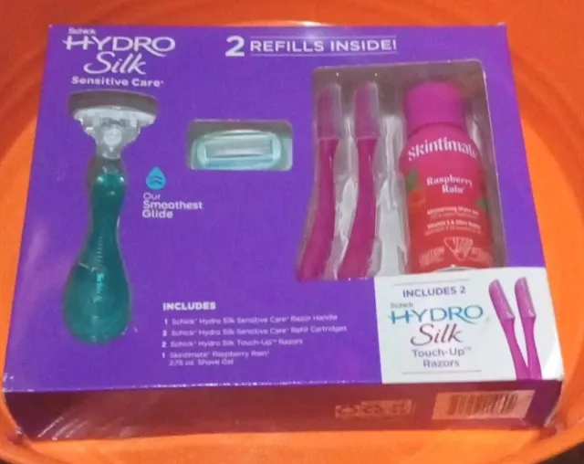 Schick Hydro Silk 5-Blade Sensitive Care Shave Gift Set 2 Refills Gel & Extras