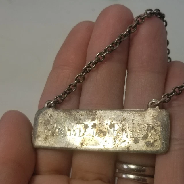 Liquor Bottle Decanter Tag Label Grand Marnier Silver Tone