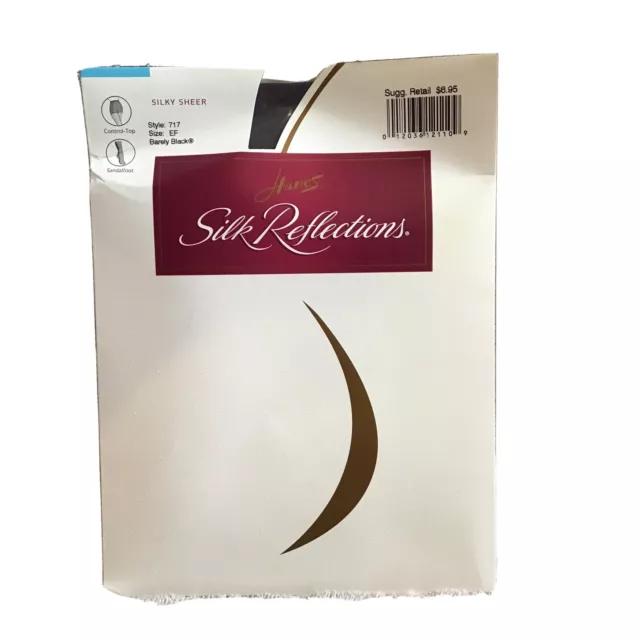 Silk Reflections Silky Sheer Control Top Sandalfoot Pantyhose Sz EF Barely Black