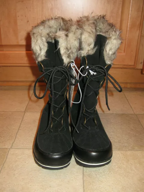 NEW Womens Merona Neida Black Leather Faux Fur Trimmed Winter Boots Size 6 3