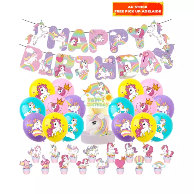 Unicorn Happy Birthday Banner Cake Topper Balloons Party Supplies Deco Bundle